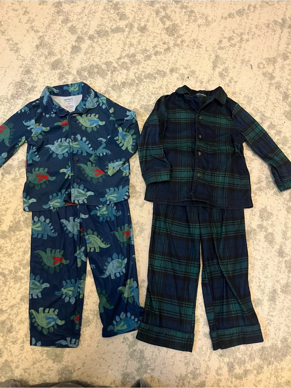 Toddler Boy’s Cozy Button Up Two-Piece Pajamas Dinosaurs Plaid